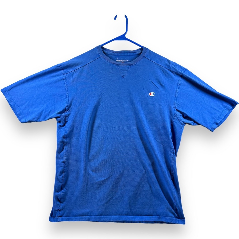 Champion Men's Classic Embroidered C-Logo T-Shirt Blue Size M Medium Tee Crew